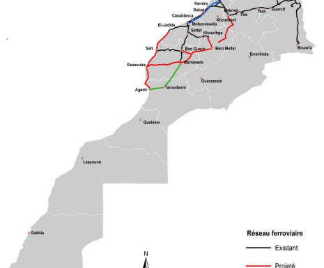 Réseau ferroviaire du Maroc ONCF _ lignes existantes et projetées